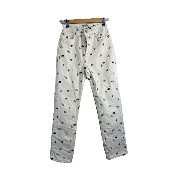 Reformation Cynthia Fruitloops High Rise White Embroidered Straight Jeans Sz 24 - Picture 2 of 9